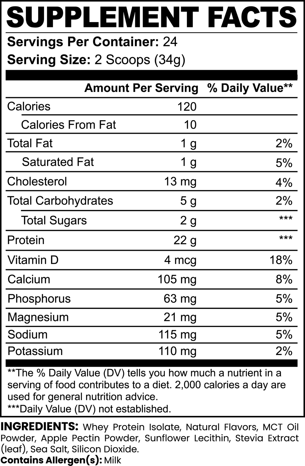 Advanced 100% Whey Protein Isolate (Vanilla) nutritional facts