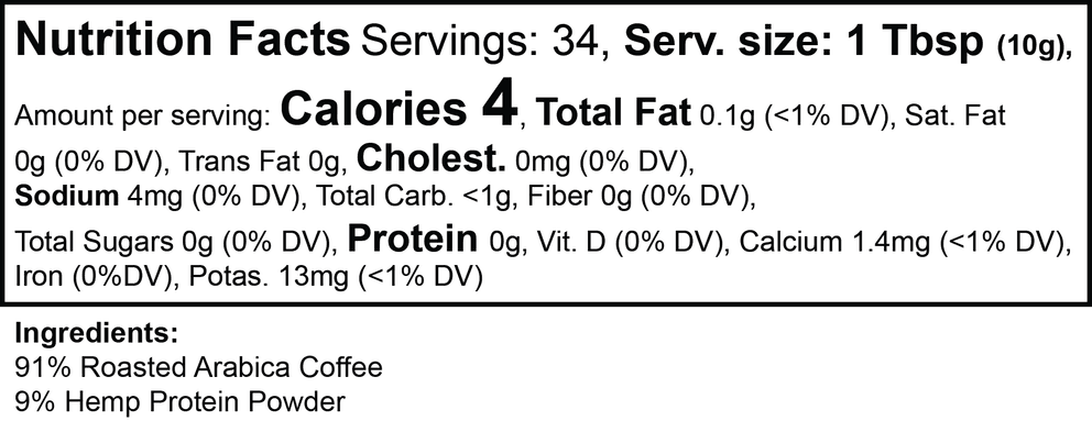 Hemp Harvest Coffee (Medium Roast) nutritional facts