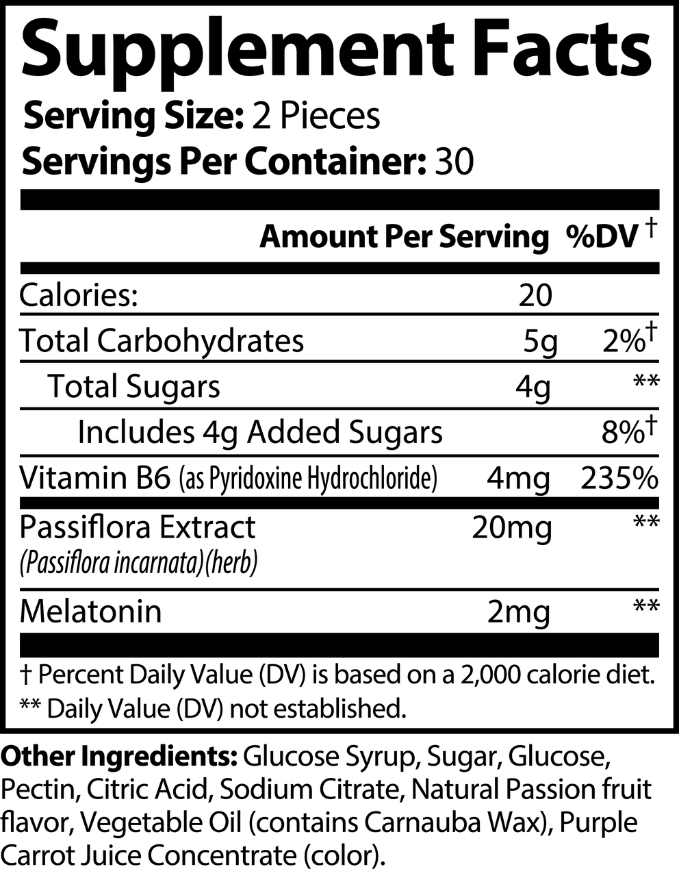 Sleep Well Gummies (Adult) nutritional facts