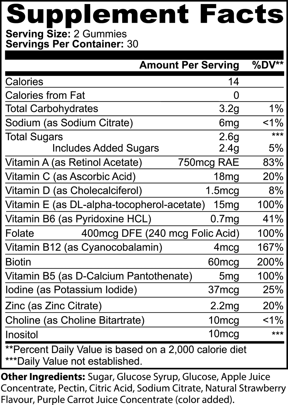 Multivitamin Bear Gummies (Adult) nutritional facts