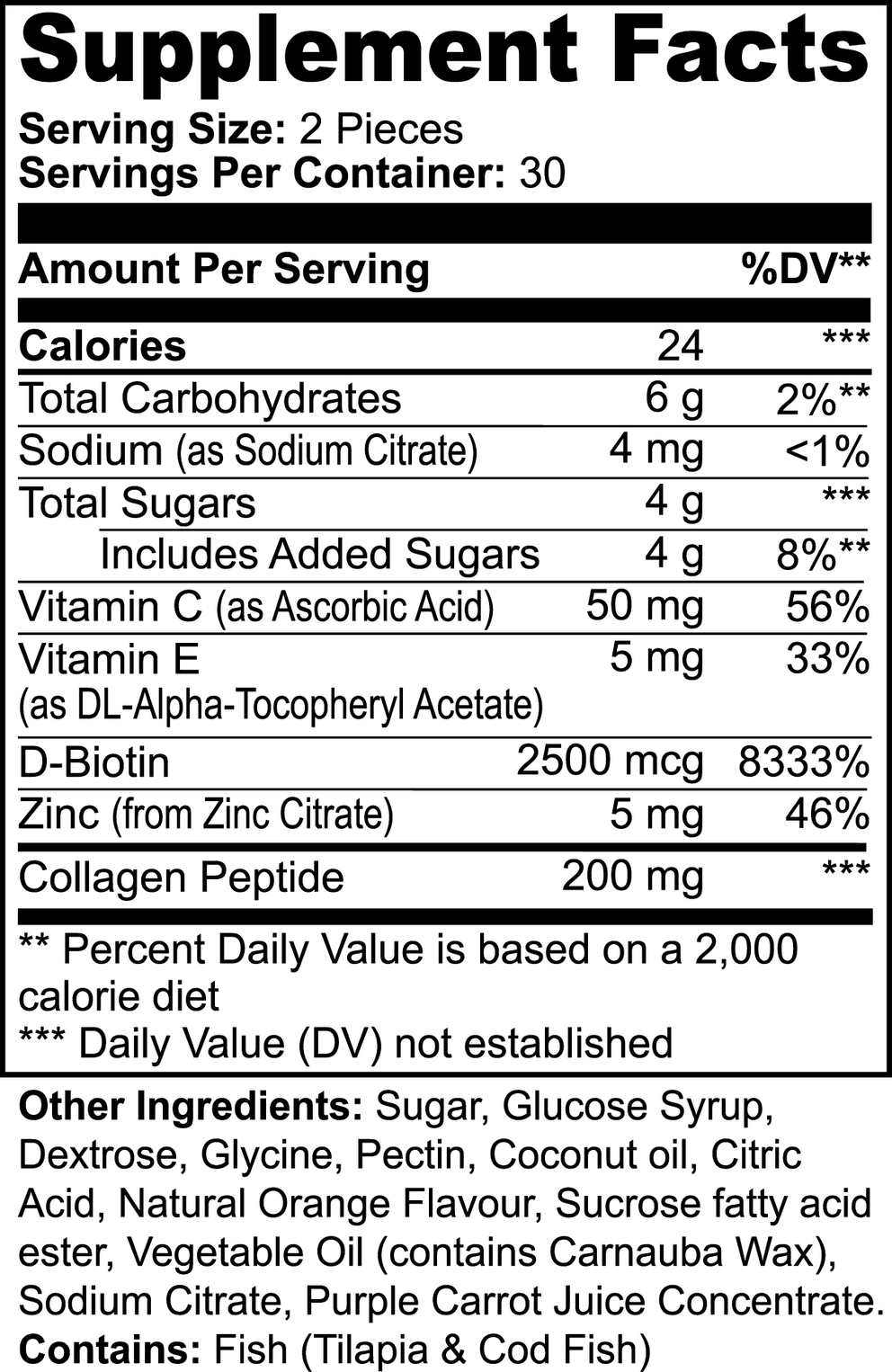 Collagen Gummies (Adult) nutritional facts