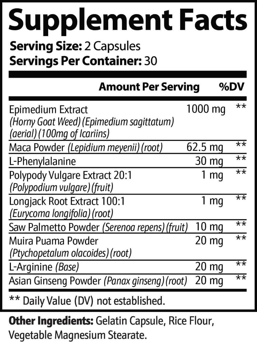 Horny Goat Weed Blend nutritional facts