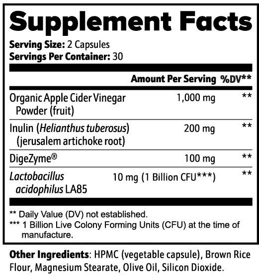 Apple Cider Vinegar Capsules nutritional facts