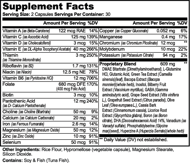 Brain & Focus Formula nutritional facts