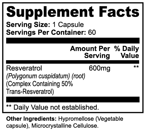 Resveratrol 50% 600mg nutritional facts