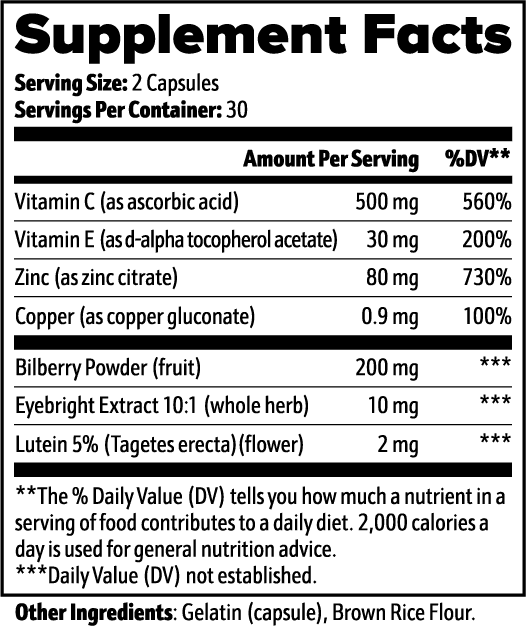 Vision Support nutritional facts