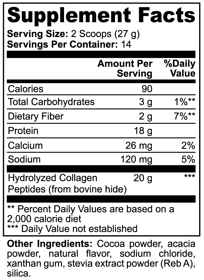 Grass-Fed Collagen Peptides Powder (Chocolate) nutritional facts