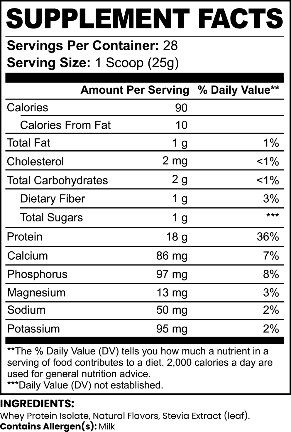 Pure3 100% Whey Protein Isolate (Chocolate) nutritional facts