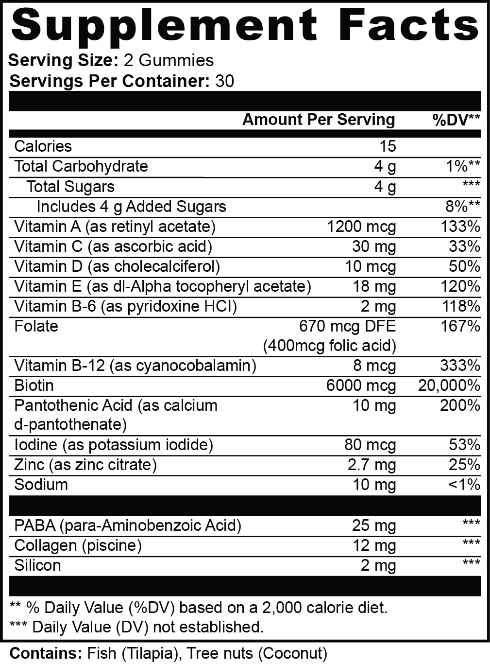 Hair, Skin & Nails Gummies nutritional facts