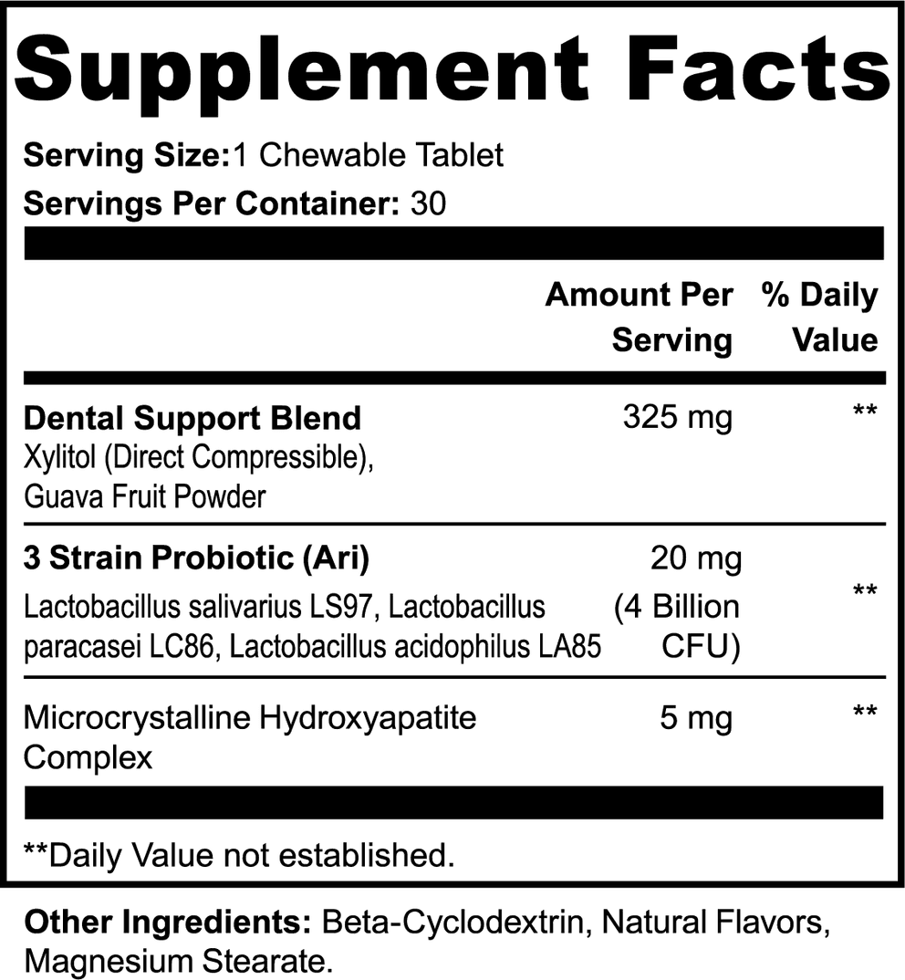 Dental + Oral Health Chewables nutritional facts