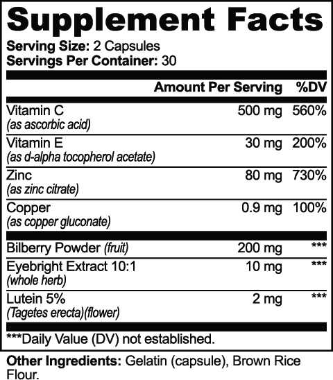 Vision Support nutritional facts