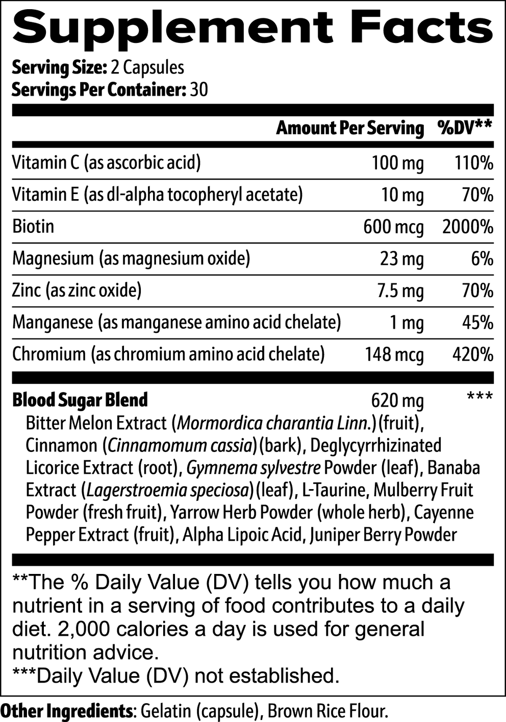 Normal Blood Sugar Support nutritional facts
