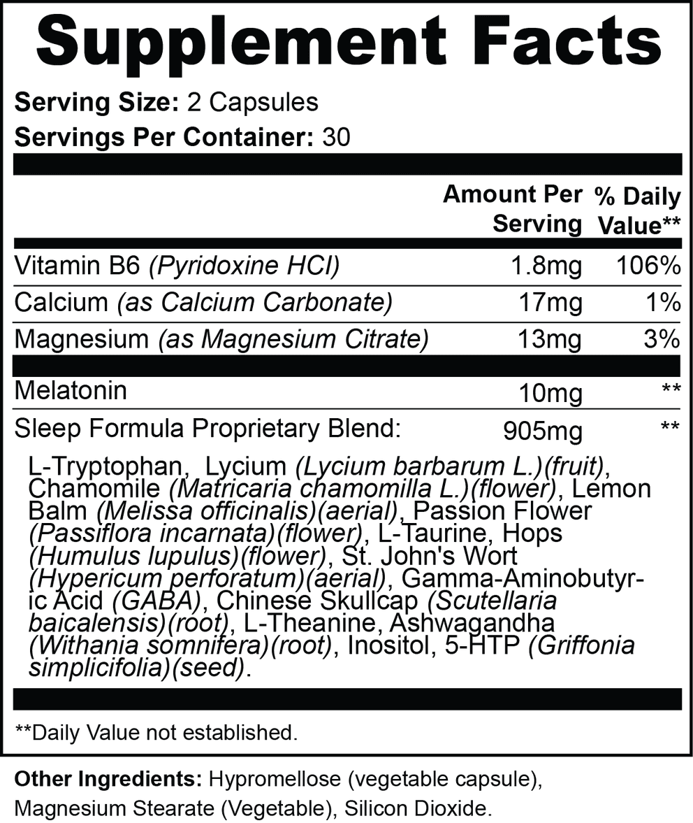 Sleep Support nutritional facts