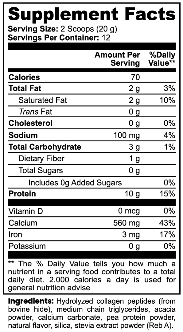 Grass-Fed Collagen Creamer (Vanilla) nutritional facts
