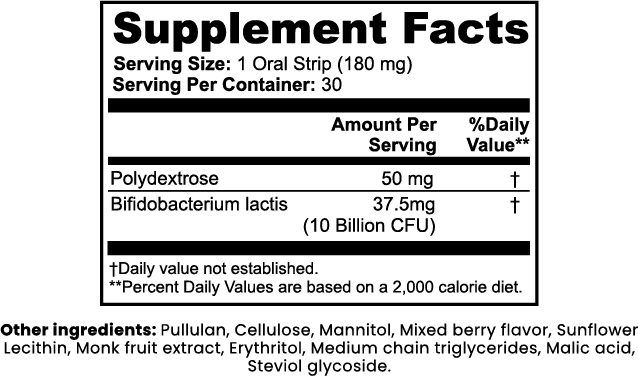 Probiotic + Metabolism Strips nutritional facts