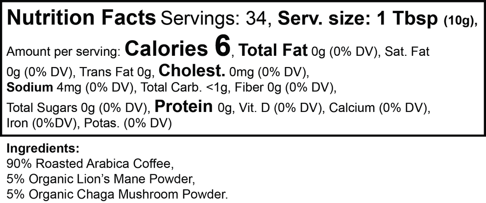 Vitality Mushroom Coffee (Medium Roast) nutritional facts