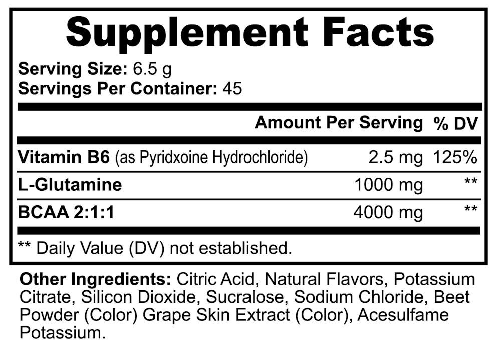 BCAA Post Workout Powder (Honeydew/Watermelon) nutritional facts